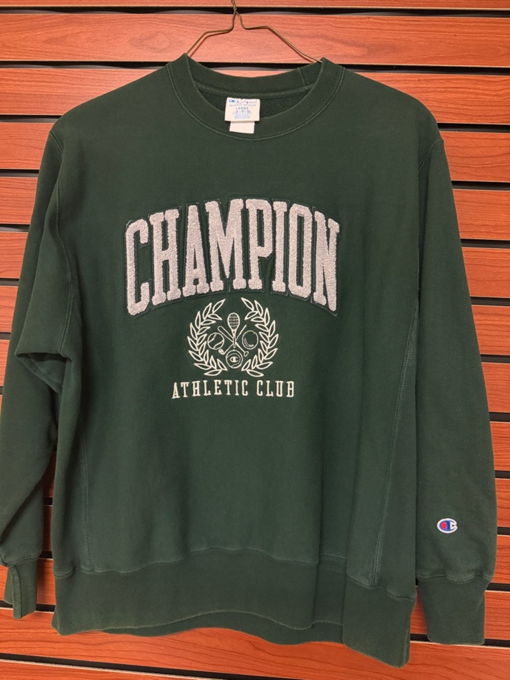 Champion Dark Green Crewneck Sweatshirt with White Varsity Logo